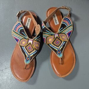 Not Rated Red and Pink Sandals with T-Strap Design